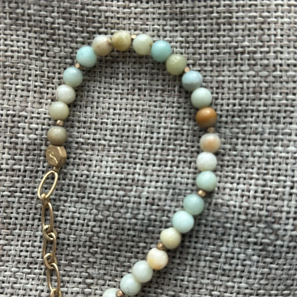 Scout Wears Mini Stone w/ Chain Stacking Bracelet Amazonite Crystal Gold Stretch - Picture 4 of 4